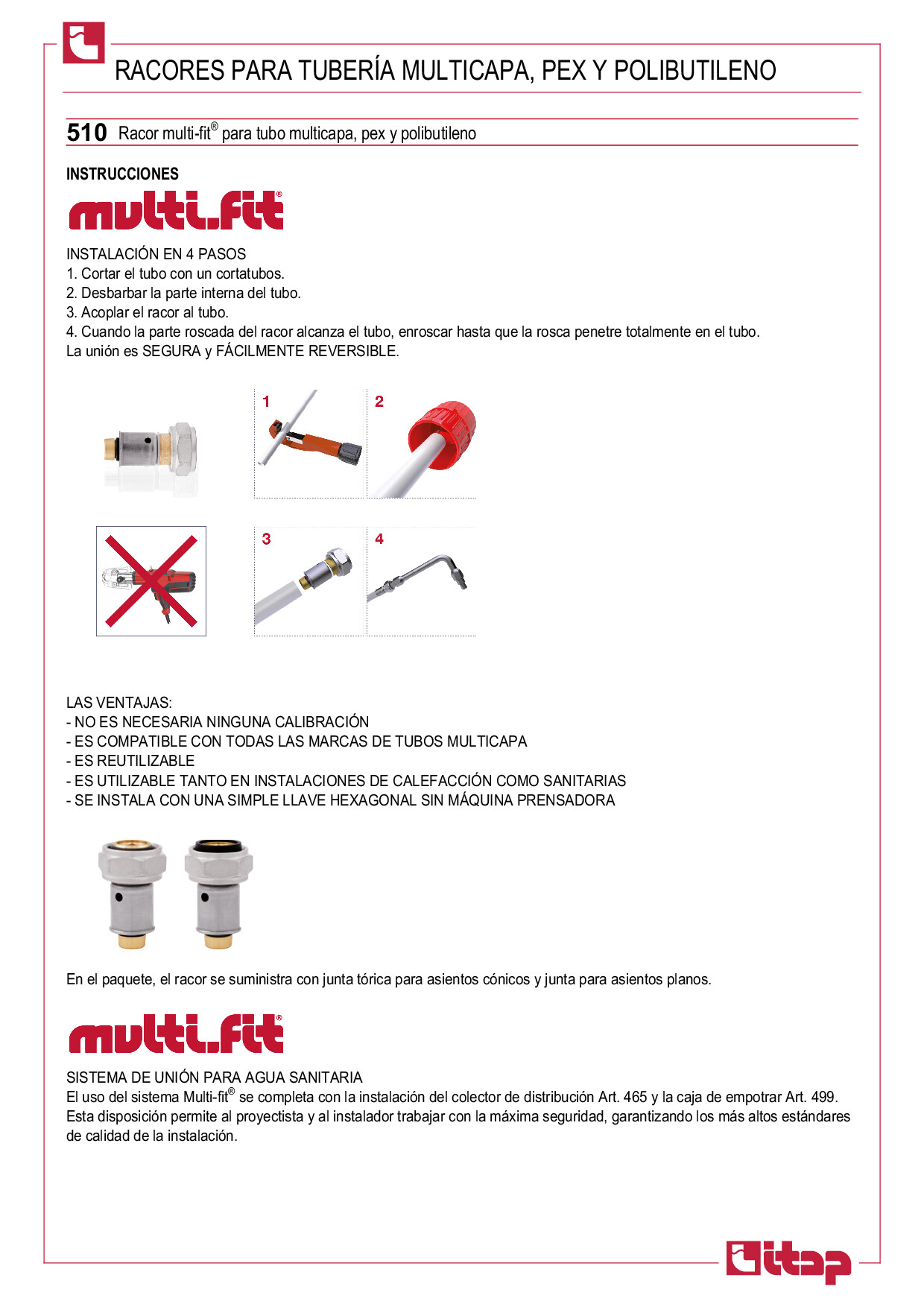 510 Racor multi-fit® para tubo multicapa, pex y polibutileno - Itap