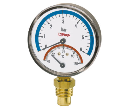 Thermometer and pressure gauge, bottom connection